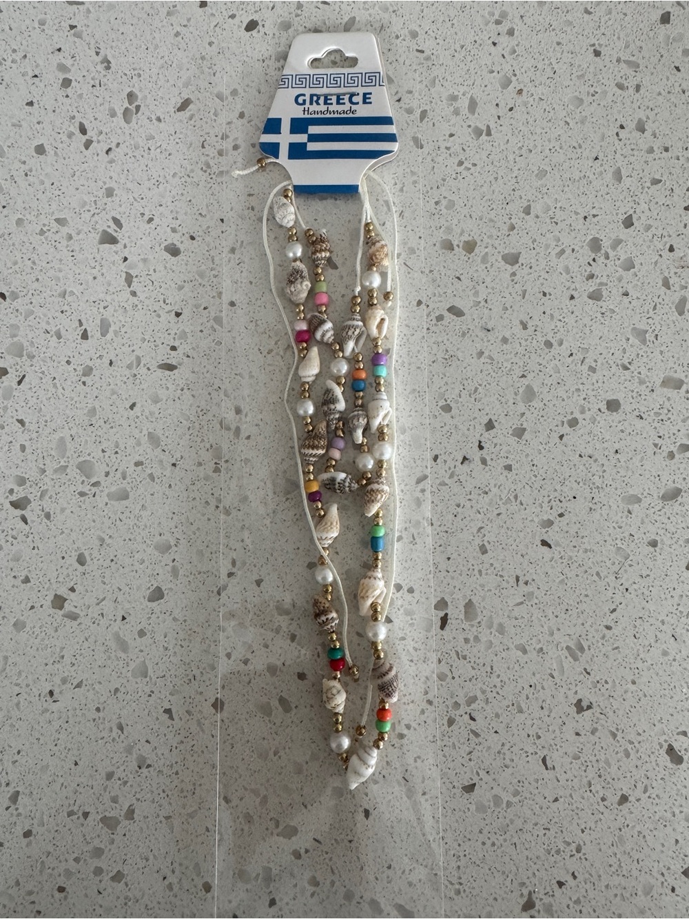Handmade Greece Sea Shell & Bead Necklace & Bracelet Set, Multicolor - NWT